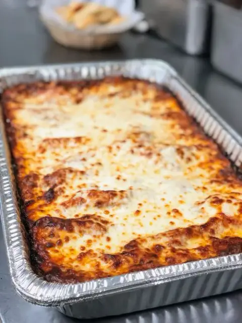A full pan of baked lasagna